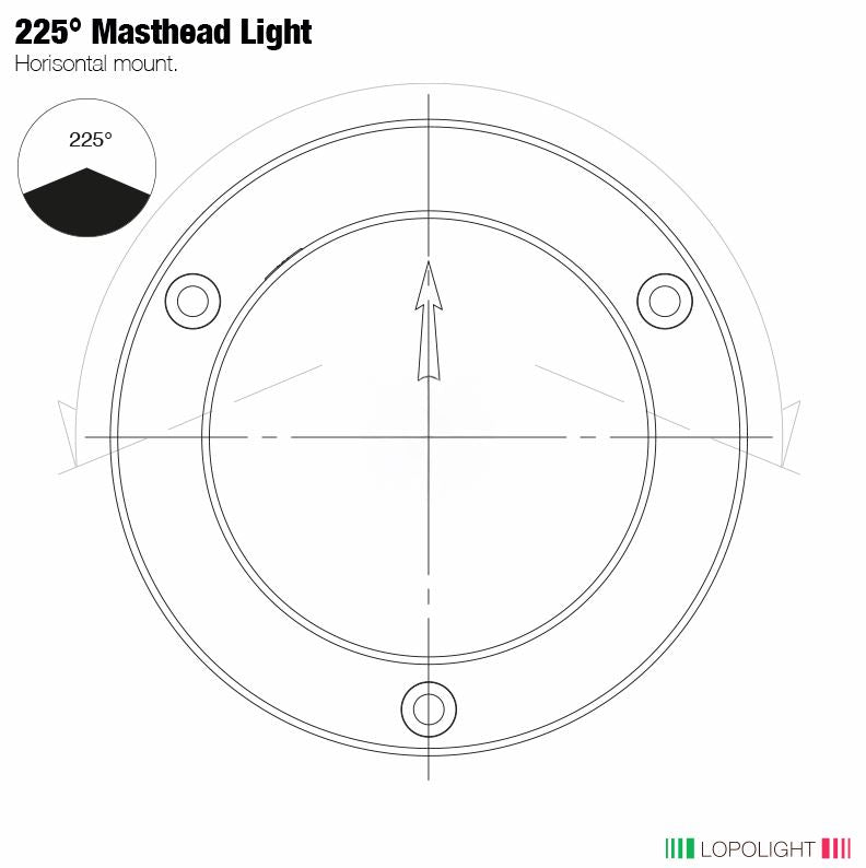 NAV LIGHT 5NM, 225° MASTHEAD BLACK ANODIZED ICE-GLASS