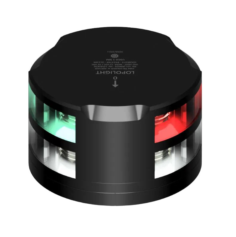 NAV LIGHT TRICOLOR W/ANCHOR, HM, BLK, W/FB BASE, 0.7M CABLE