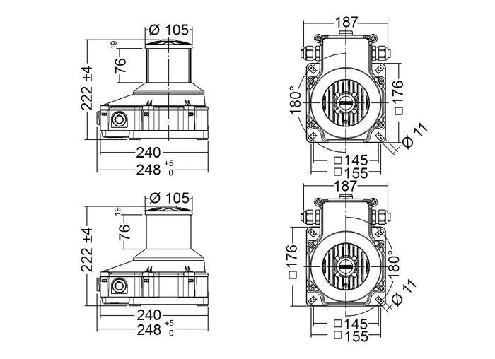 75D LED A/R RED (2x180°) STB+PORT 115-230VAC
