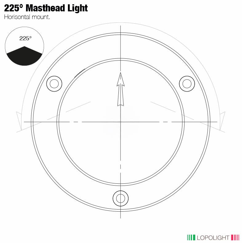 NAV LIGHT 3NM, 225° WHITE MASTHEAD, DOUBLE, HM, BLACK