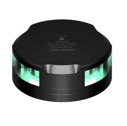NAV LIGHT 2NM, 360° GREEN, BLACK W/FB BASE